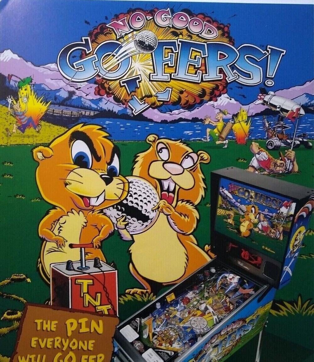 No Good Gofers Pinball Machine Flyer Original 1997 Artwork Golfing Buzz & Bud